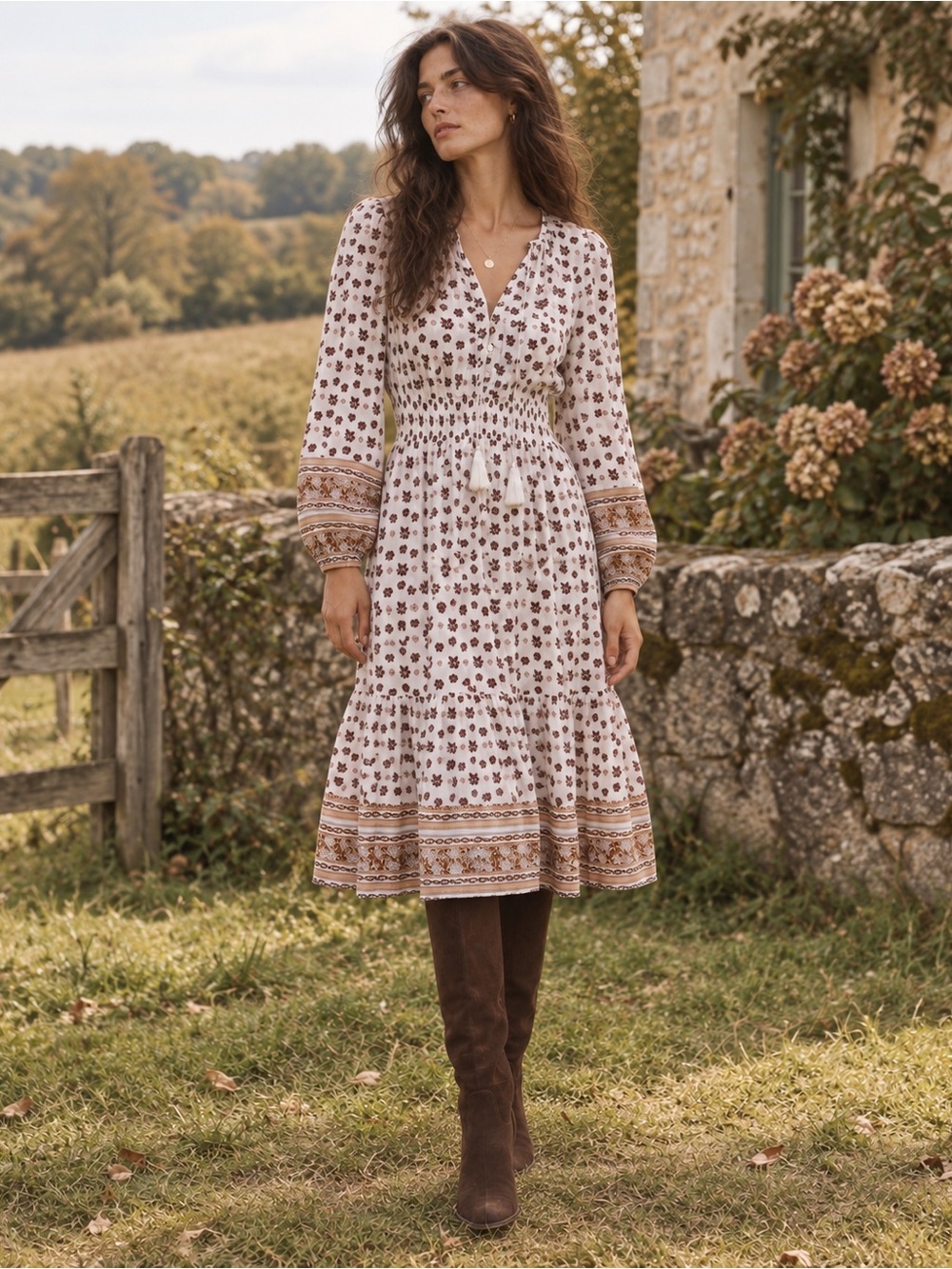 Cleobella Blakely Organic Cotton Floral Midi Dress White Burgundy XS